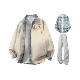 Абрикос + Светло-синяя рубашка + Светло-серые штаны