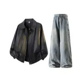 Чёрная куртка + жёлтые грязные штаны