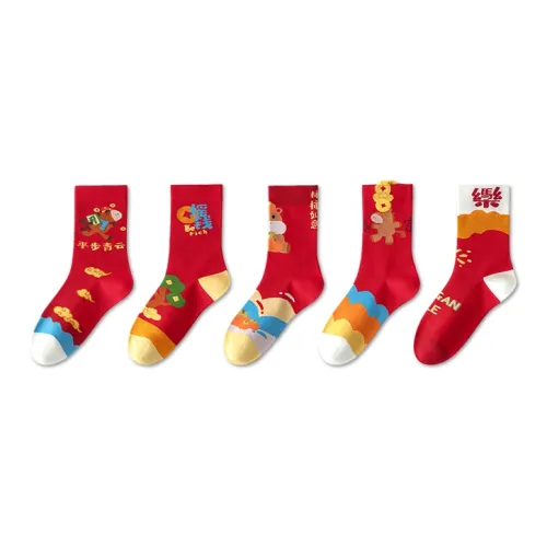 POLIXIAOJIE Лошадь Год Носки 5 пар [Изысканная шкатулка] Унисекс MID Носки до икры