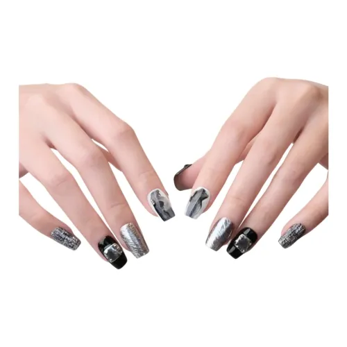 QUEENYARD Polar Night False Nail Короткий LADDER Черный Smudge Звезды