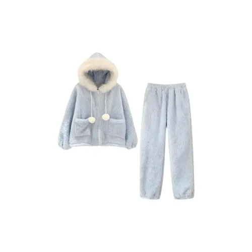 MUQINGQING Кремовый Синий Комплекты Одежды Женские Пижамные Комплекты