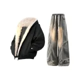 Топ Черный Хлопковый пуховик + Штаны Желтый грязь с подкладкой