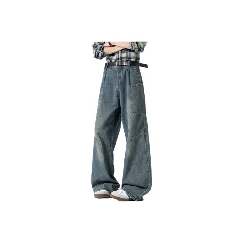 GMTK Винтажные синие регулируемые мужские джинсы с высокой посадкой