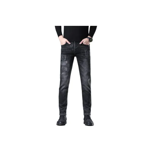 BINGSHENG Черный флис Унисекс Джинсы