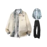 Абрикос + Светло-синяя рубашка + Черные штаны