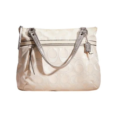 COACH POPPY Металл Тень ICONIC Хлопок Сатин Тоут Сумка Сумка для покупок Сумка Большой Women's White