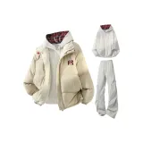 Абрикос + Светло-серые штаны + Бело-серый свитшот с фотинией