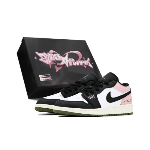 Jordan Air Jordan 1 Детские баскетбольные кроссовки Low Топ Черный Розовый Школьный возраст