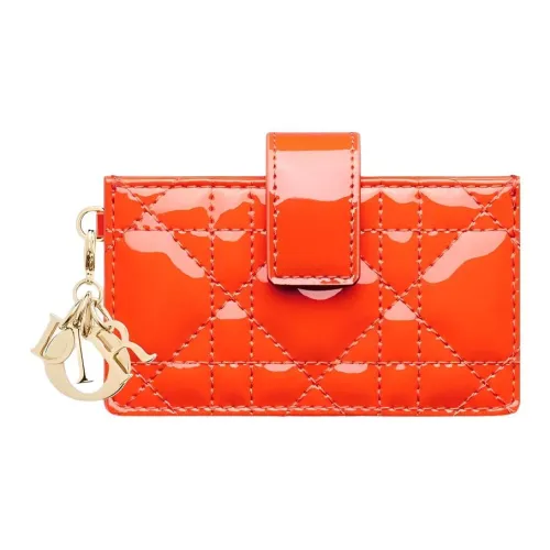 DIOR Lady Dior Коровья кожа Держатель для карт Женский Ярко-оранжевый