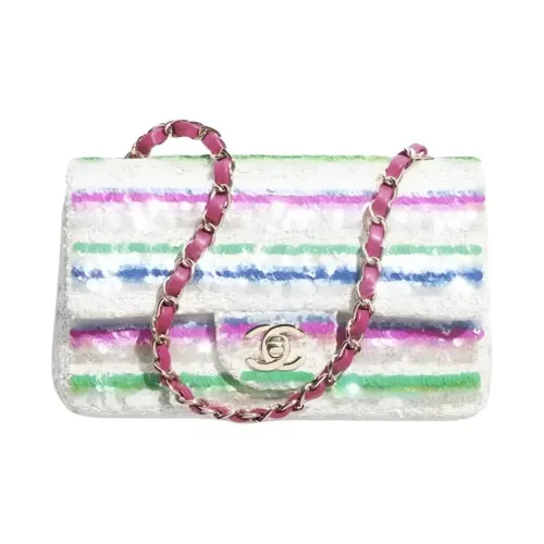 Chanel Вышитый Twill Мягкий Шерстяной Блестящий Плечевая Сумка Мини Женская Белая Розовая Синяя