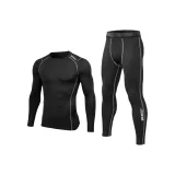 Стандартный комплект из двух предметов [Черный и серый топ + черные и серые штаны с логотипом Icebreaker в виде буквы]