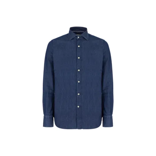 Tintoria Mattei Blue Men's Shirts Тинтория Мацци Синий Мужские Рубашки