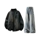 Чёрный топ + синие штаны