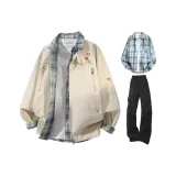 Абрикос + Светло-синяя рубашка + Черные штаны