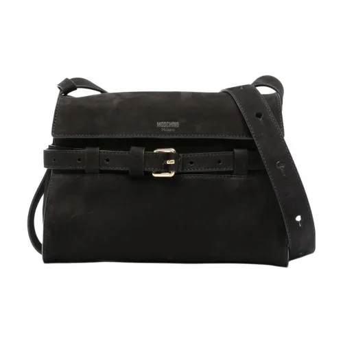 MOSCHINO Замша Телячья кожа Сумка через плечо Сумка на плечо Стандартная Женская Черная