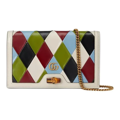 GUCCI Diana Bamboo Lovelight Collection Корова Кожа Сумка Сумка через плечо Сумка через плечо Мини Женская Белая Многоцветная