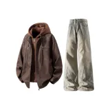 Кофейный топ + желтые грязные штаны