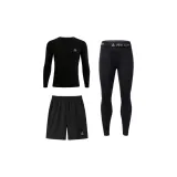 Черный флисовый трехпредметный комплект (Длинный рукав топ + штаны + шорты)