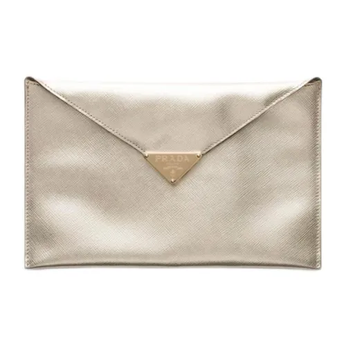 PRADA Saffiano Телячья кожа Клатч Женский Бежевый Желтый