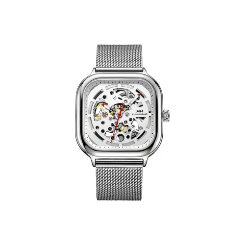 KUN HUANG Механический механизм ремешок из нержавеющей стали мужские часы циферблат с открытым механизмом