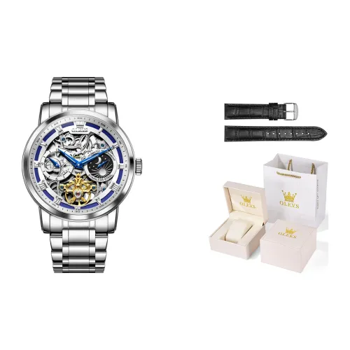 OLEVS Механический механизм ремешок из нержавеющей стали мужские часы белый циферблат