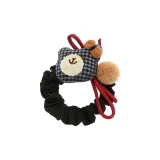 Синяя клетка, резинка для волос с медведем