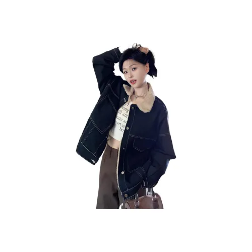 GUOZHEN Черный Женские Джинсовые Куртки