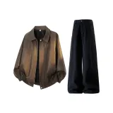 Кофейная куртка + черные штаны