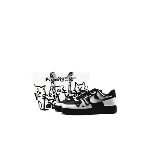 Nike Air Force 1 Future Tactical Скейтбординг Кроссовки Устойчивые к Износу Низкий Топ Черный Серебряный Детский