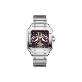 Чёрный циферблат, стальной браслет.