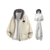 Хаки + Белый Фотиния Серый Свитшот + Светло-Серые Штаны