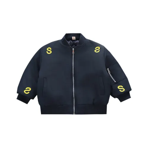 SHIBU Jimmy Dee[Оригинальный Озорной Кошка] S Буква Вышивка Утепленный Пальто Темно-синий Синий Дошкольные Куртки