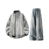 Серый топ + синие штаны