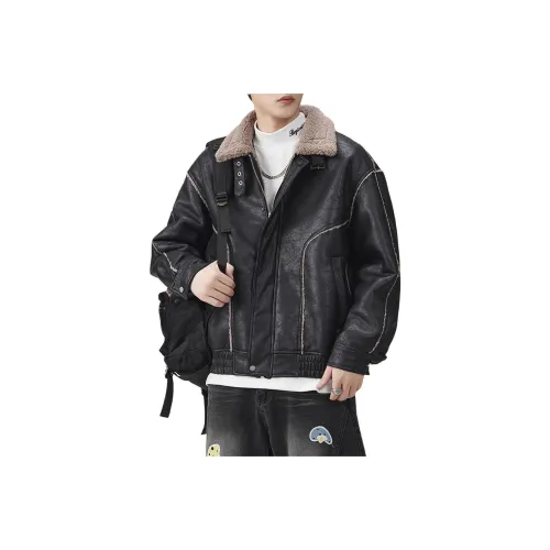 ZENGZHI Кожа Куртка Свободный крой Прямой крой Унисекс