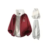 Бордовый + Светло-серые штаны + Белый свитшот