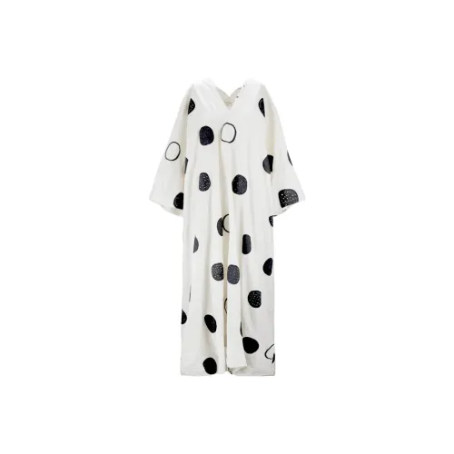 By Cookie H V-образный вырез сиреневый-белый с черным полка-горошек длинный рукав платье женское