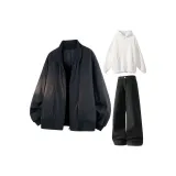 Чёрный с подкладкой + белый флисовый свитшот + чёрные флисовые штаны