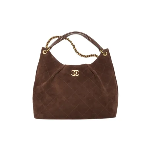 Chanel Замша Телячья кожа с Овчина Сумка Экстра-большая Женская Темно-коричневая