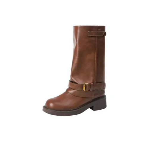 Zubumei Женские высокие сапоги на каблуке 8 см коричневые