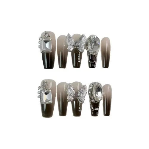 LIANJING [Сон бабочки] Ручная работа Искусственный Ногтевой Градиент Butterfly Rhinestone Роскошь Nail Art 30MM