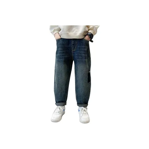 Yalu Синий Серый Флисовые Подкладочные Джинсы для Подростков MF6101