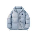 Светло-синий хлопковый пуховик с темно-синей этикеткой