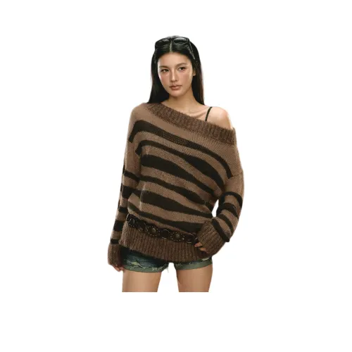 Ariseism Кофейный Коричневый Полосы Женские Свитера