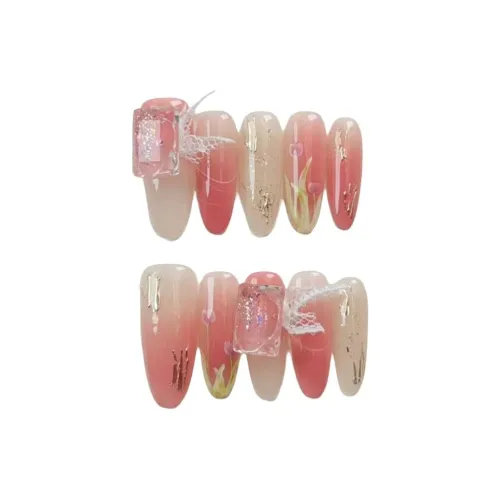 LIANJING [Шепчущие Старые Мечты] Ручная работа Фальшивый Ногтей Длинный Телесный Градиентный Роскошный Наклейка для Ногтей 30MM Овал