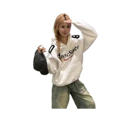 SINKACME Белый Флис Утолщенный и с флисовой подкладкой Женские Свитшоты