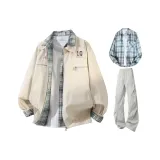 Абрикос + Светло-синяя рубашка + Светло-серые штаны