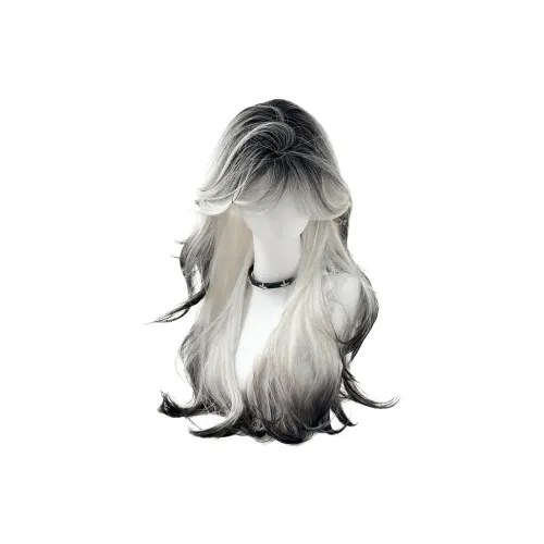 BEIQING Siamese Cat Черный и Белый Градиентный Средний Разделенный Большая Волна Женская Перука Высокая Температура Пряжа