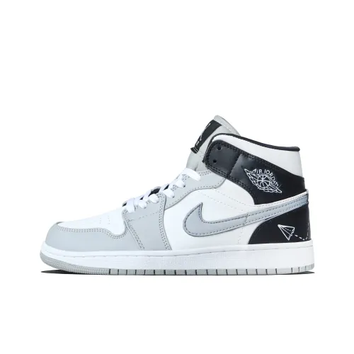 Jordan Air Jordan 1 Панель Бумага Самолет Устойчивый к Износу MID Топ Винтажные Баскетбольные Кроссовки Унисекс Черный