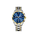 Двухцветный золотой корпус, синий циферблат, золотой стальной браслет