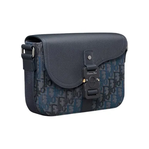 DIOR Сумка с тканью и коровьей кожей курьерская сумка плечевая сумка маленькая унисекс темно-синий